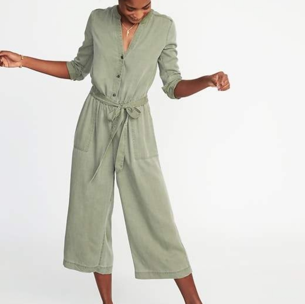 Old Navy Tie-Belt Waist-Defined Tencel Utility Jumpsuit - Picture 1 of 9
